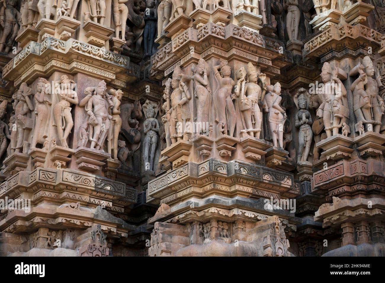 LAKSHMANA TEMPLE: Wall Sculptures.Western Group, Khajuraho, Madhya Pradesh, India Stock Photo