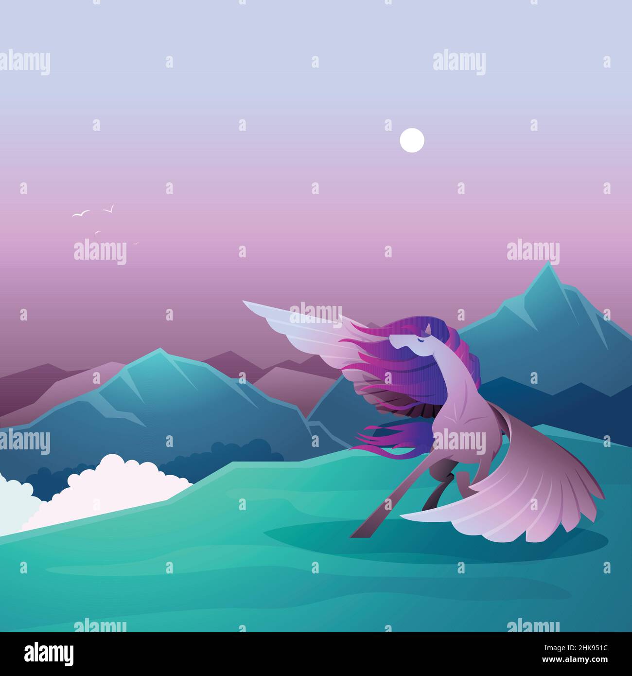 Beautiful Pegasus Winged Horse Dancing on Windy Mountain Epic Landscape ...