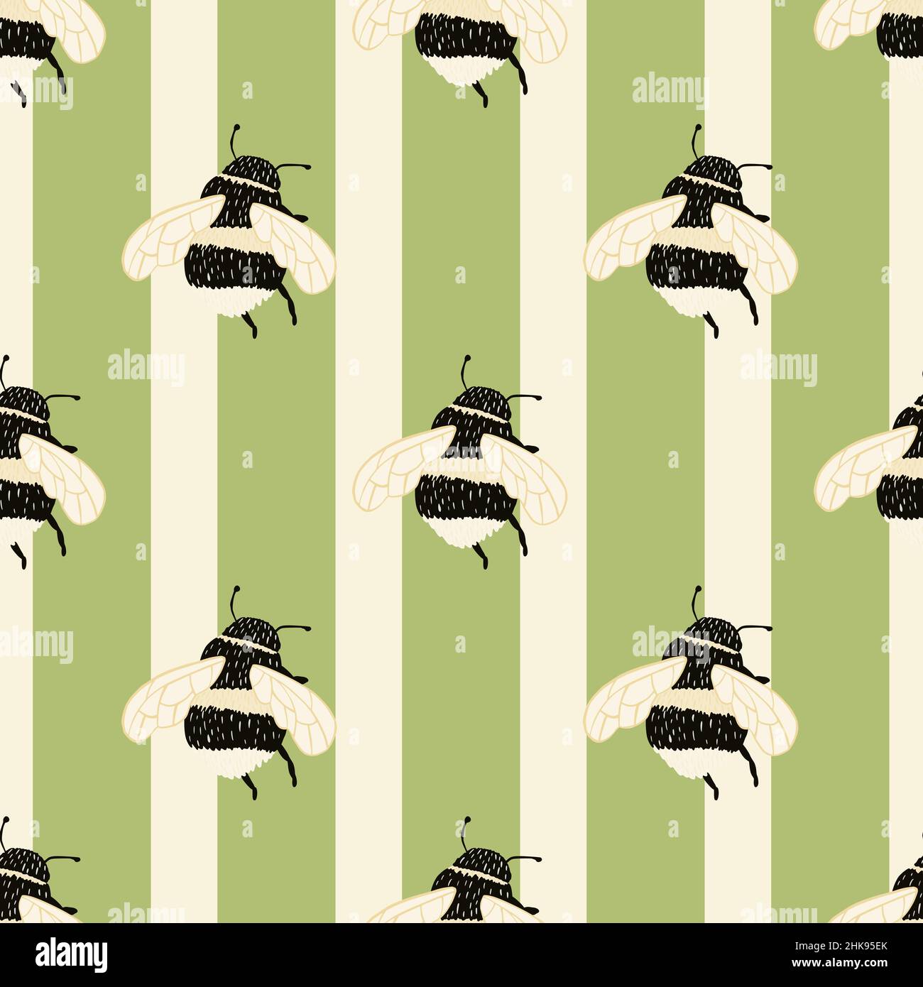 Bee pattern seamless in freehand style. Cute insect which extract honey ...