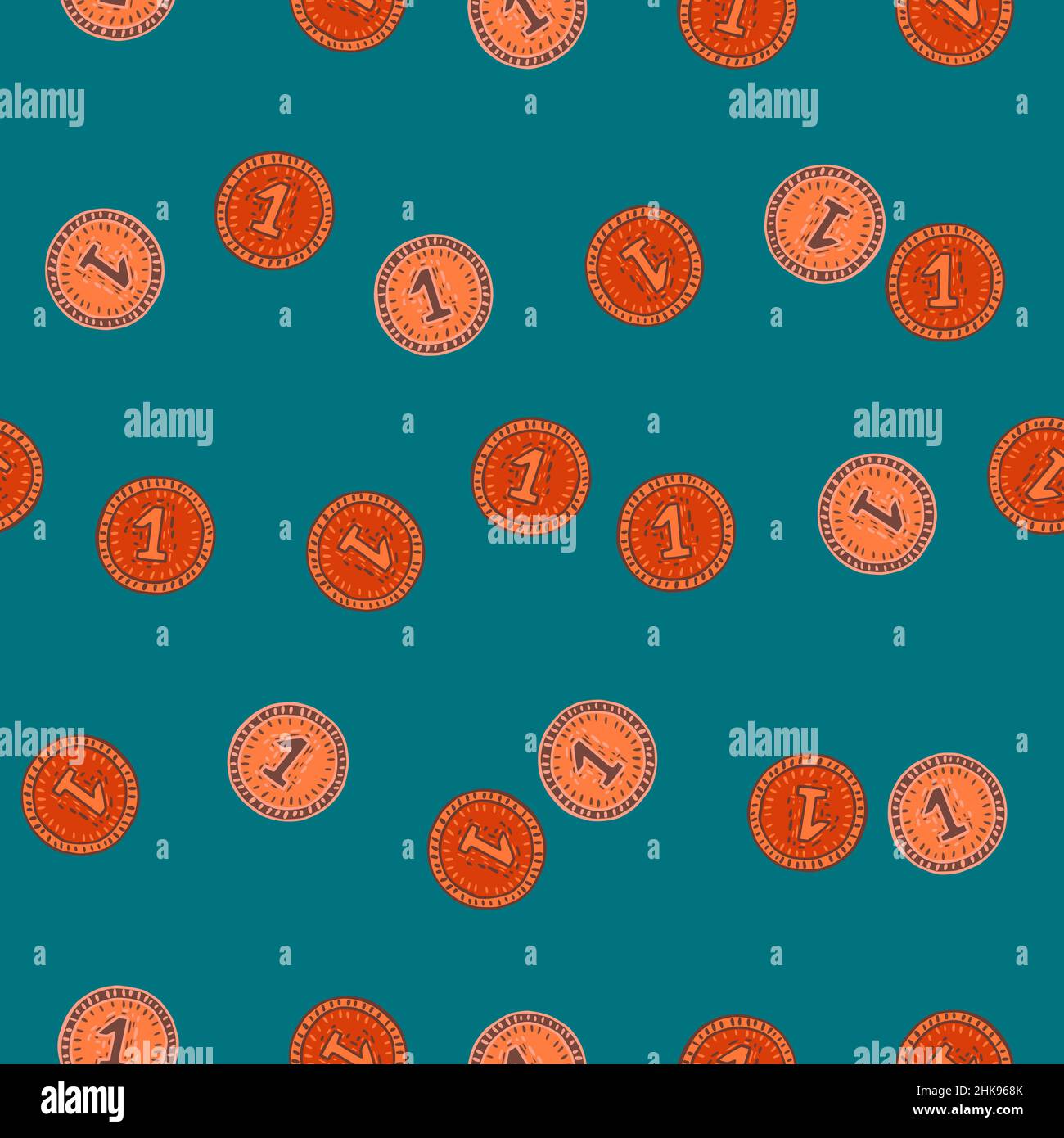 Coins seamless pattern. Hand drawn background from money. Repeated ...