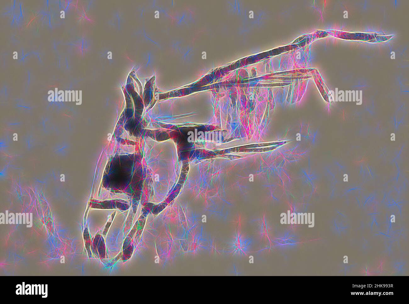 Inspired by Horse's head with blinders. Horse's head with eye-flaps, Reimagined by Artotop. Classic art reinvented with a modern twist. Design of warm cheerful glowing of brightness and light ray radiance. Photography inspired by surrealism and futurism, embracing dynamic energy of modern technology, movement, speed and revolutionize culture Stock Photo