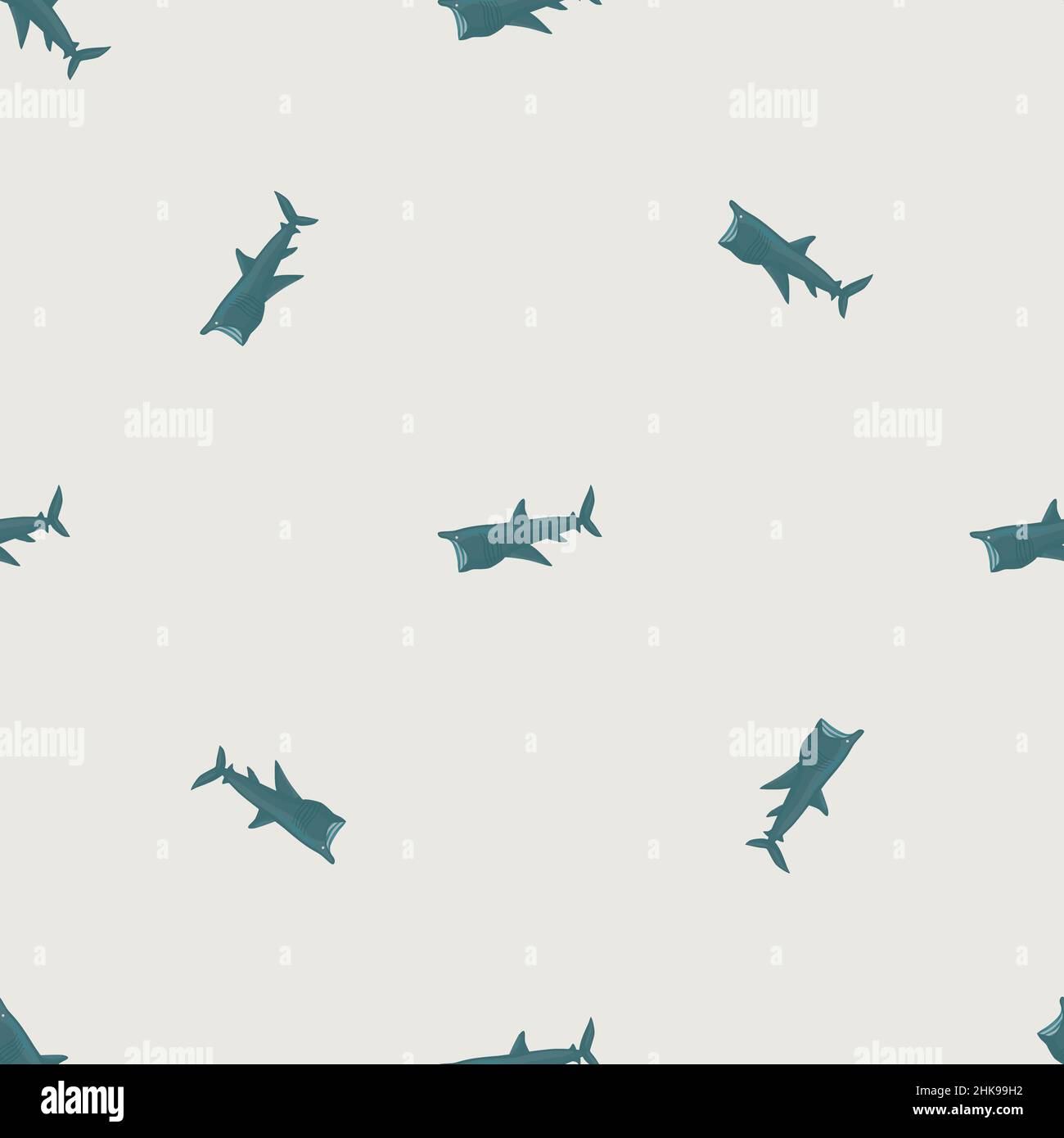 Basking shark seamless pattern in scandinavian style. Marine animals