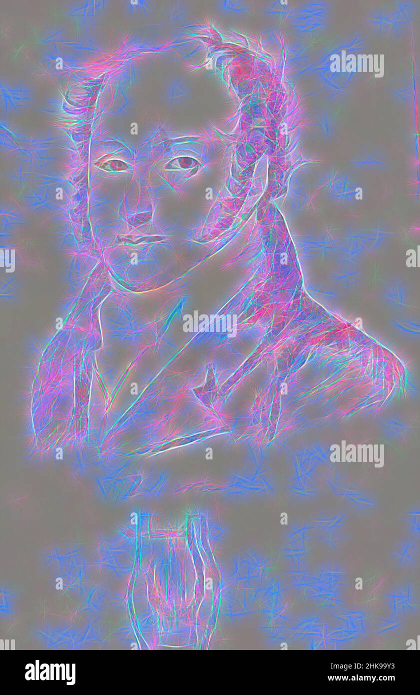 Inspired by Portrait of Rossini in a frame with underneath the portrait his (fake) signature and a drawing of a winch. Also two studies of women's heads, Reimagined by Artotop. Classic art reinvented with a modern twist. Design of warm cheerful glowing of brightness and light ray radiance. Photography inspired by surrealism and futurism, embracing dynamic energy of modern technology, movement, speed and revolutionize culture Stock Photo