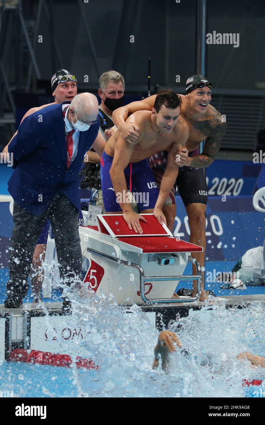 JULY 26th, 2021 - TOKYO, JAPAN: Caeleb Dressel and Team USA win the Men ...