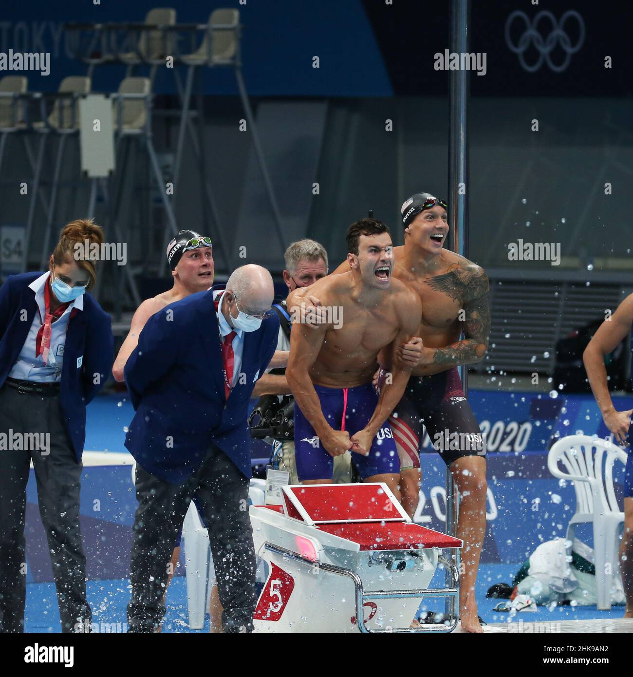 JULY 26th, 2021 TOKYO, JAPAN Caeleb Dressel and Team USA win the Men(02)