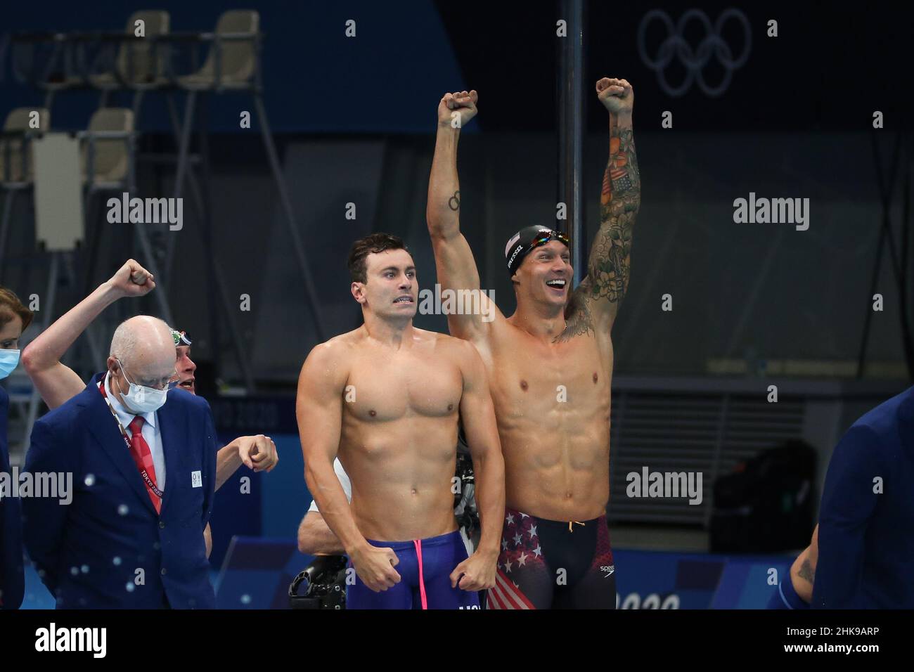 JULY 26th, 2021 TOKYO, JAPAN Caeleb Dressel and Team USA win the Men