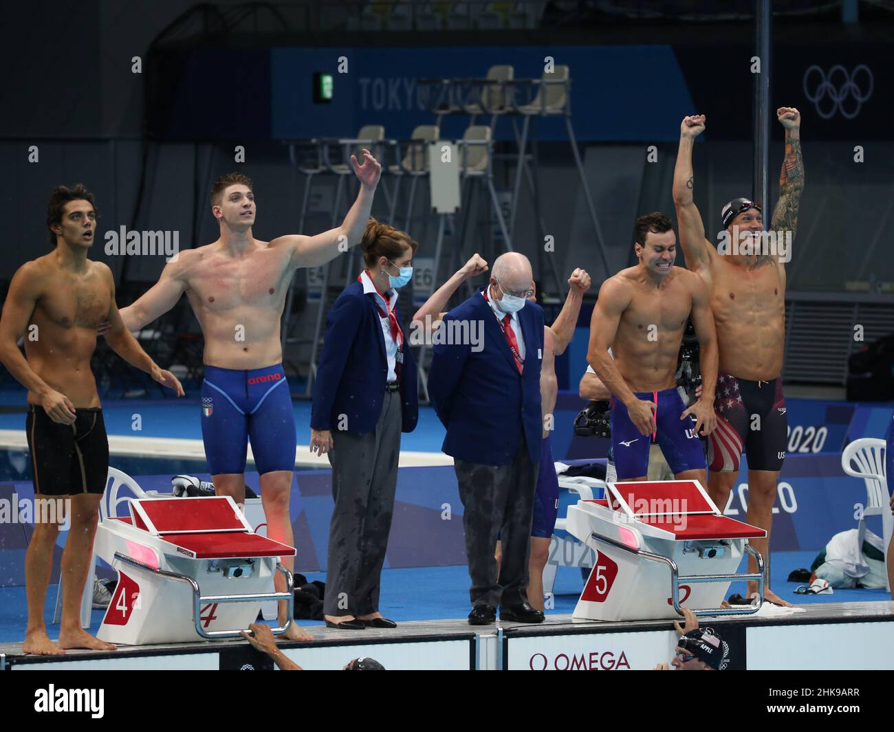 JULY 26th, 2021 - TOKYO, JAPAN: Caeleb Dressel and Team USA win the Men ...