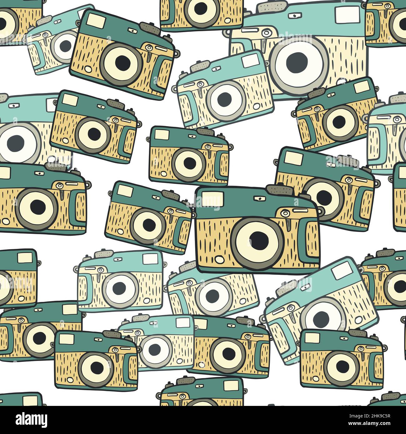Photo camera vintage seamless pattern. Retro photo cameras design ...