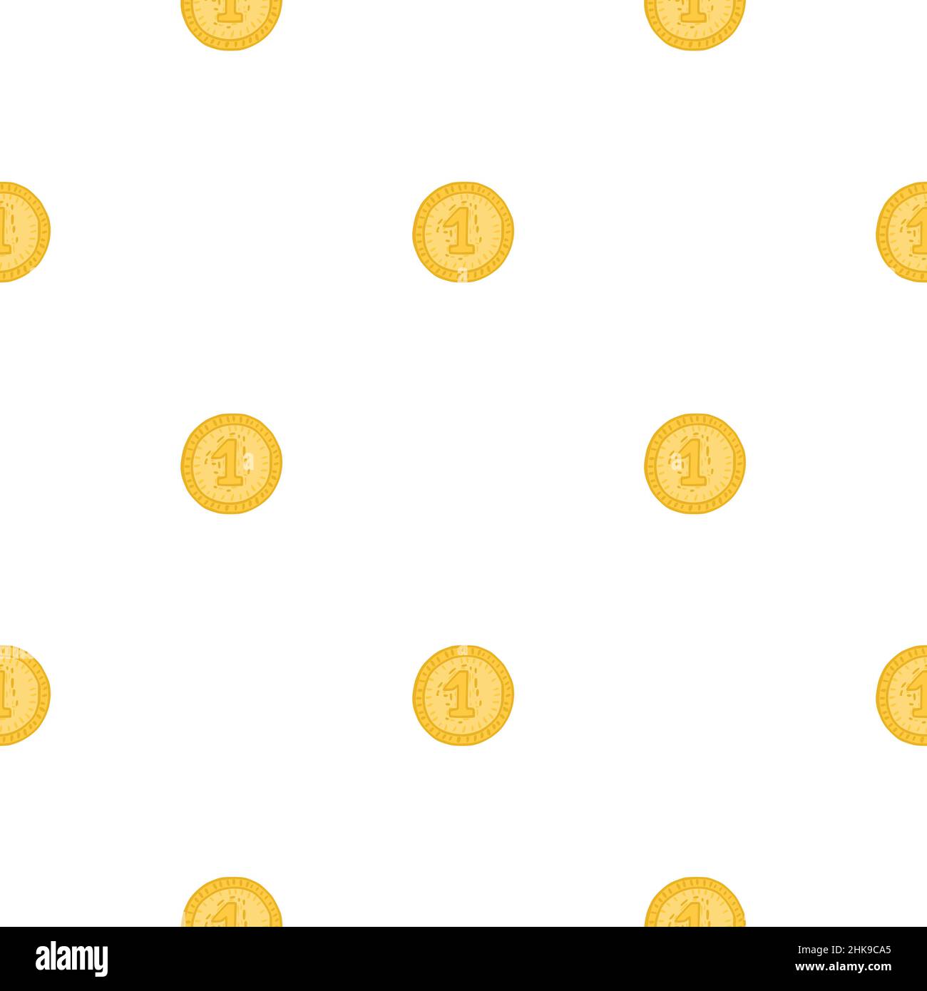 Coins seamless pattern. Hand drawn background from money. Repeated texture in doodle style for fabric, wrapping paper, wallpaper, tissue. Vector illus Stock Vector