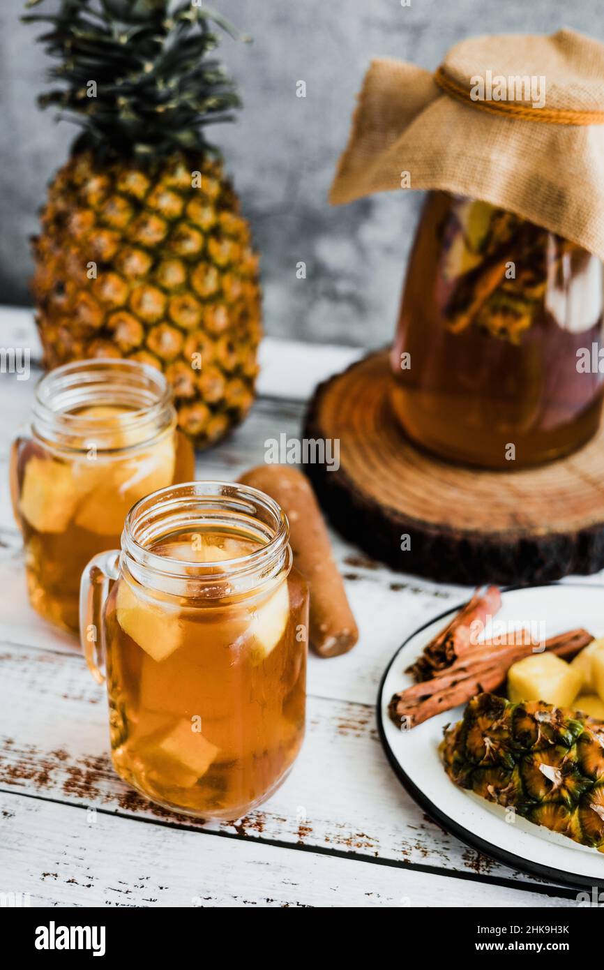 Tepache Mexican fermented beverage made with pineapple, panela and ...