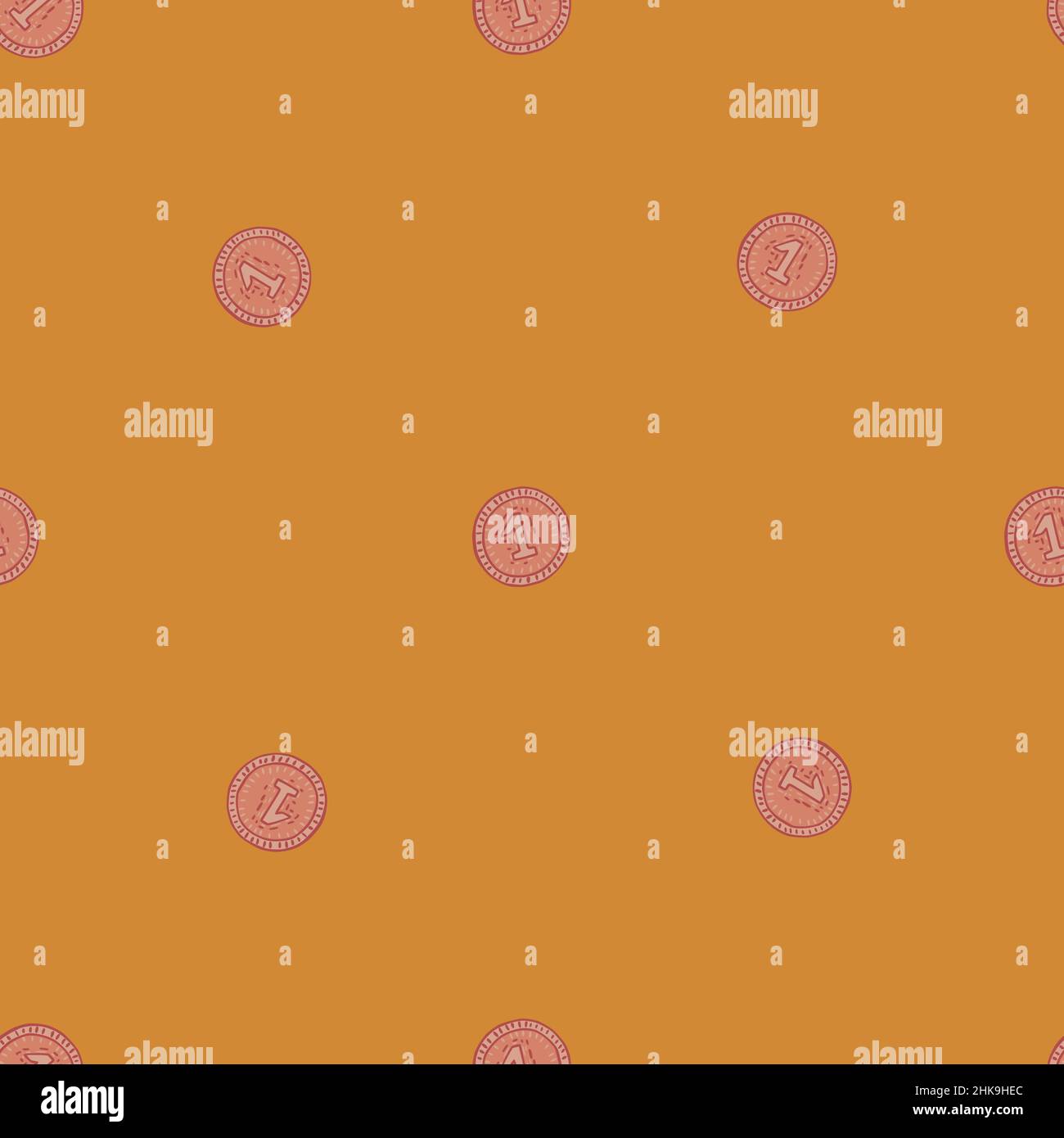 Coins seamless pattern. Hand drawn background from money. Repeated texture in doodle style for fabric, wrapping paper, wallpaper, tissue. Vector illus Stock Vector