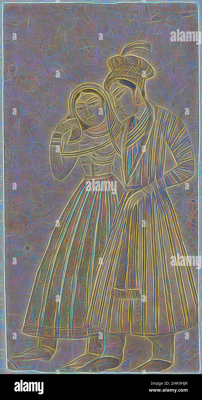 Inspired by Miniature depicting standing love couple, India, 1750 - 1800, paper, height 9.5 cm × width 5.3 cm, Reimagined by Artotop. Classic art reinvented with a modern twist. Design of warm cheerful glowing of brightness and light ray radiance. Photography inspired by surrealism and futurism, embracing dynamic energy of modern technology, movement, speed and revolutionize culture Stock Photo
