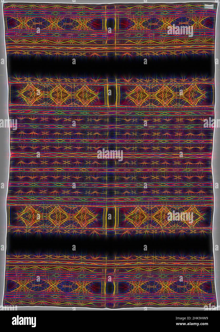 Inspired by Cook cloth, Sarung worapi; sarung ei raja, Cook cloth with dragon motifs., Savoe, 1900 - 1949, cotton (textile), length 159.5 cm × width 112 cm, Reimagined by Artotop. Classic art reinvented with a modern twist. Design of warm cheerful glowing of brightness and light ray radiance. Photography inspired by surrealism and futurism, embracing dynamic energy of modern technology, movement, speed and revolutionize culture Stock Photo