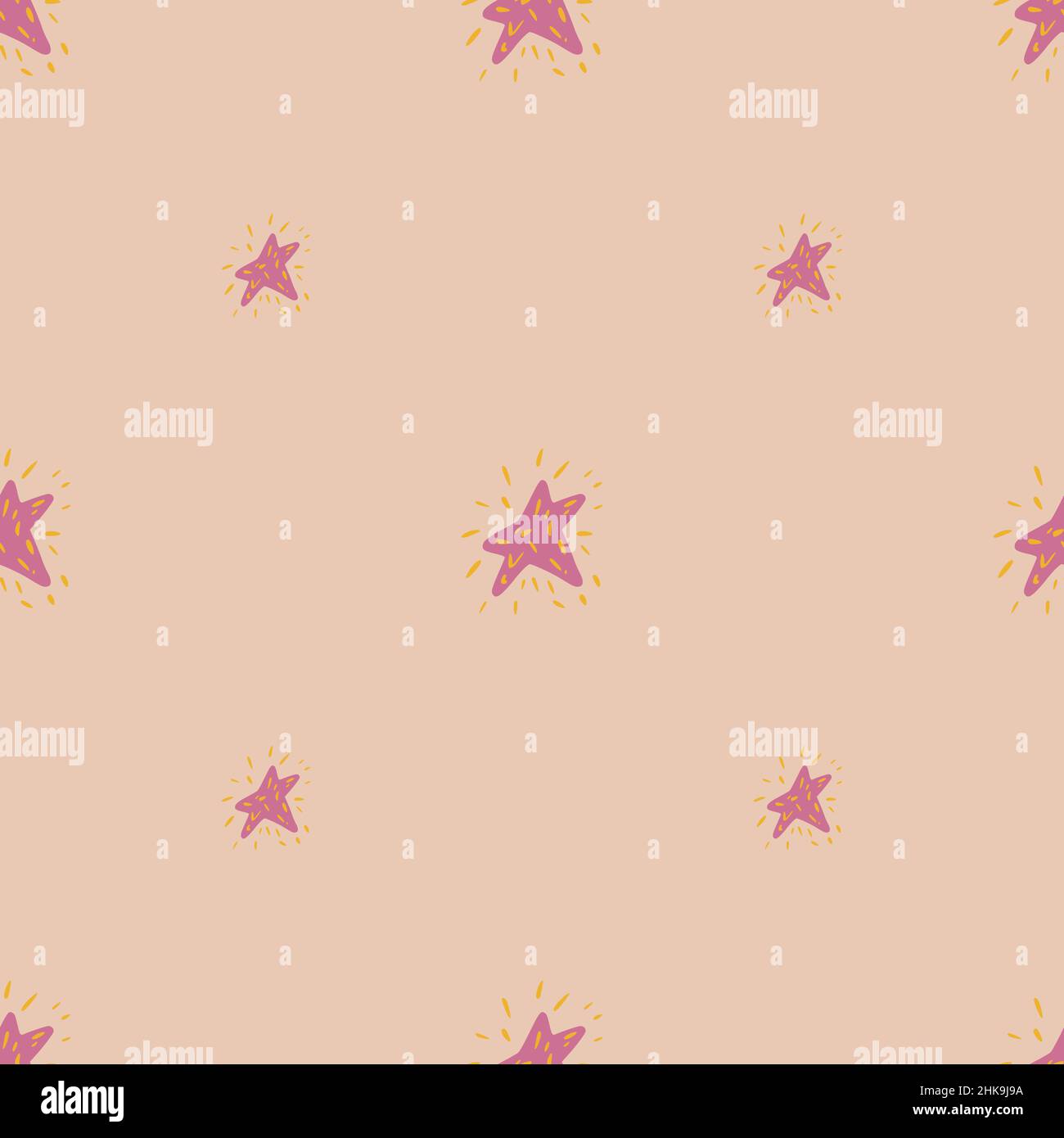 Stars seamless pattern. Hand drawn background space. Repeated texture in doodle style for fabric, wrapping paper, wallpaper, tissue. Vector illustrati Stock Vector
