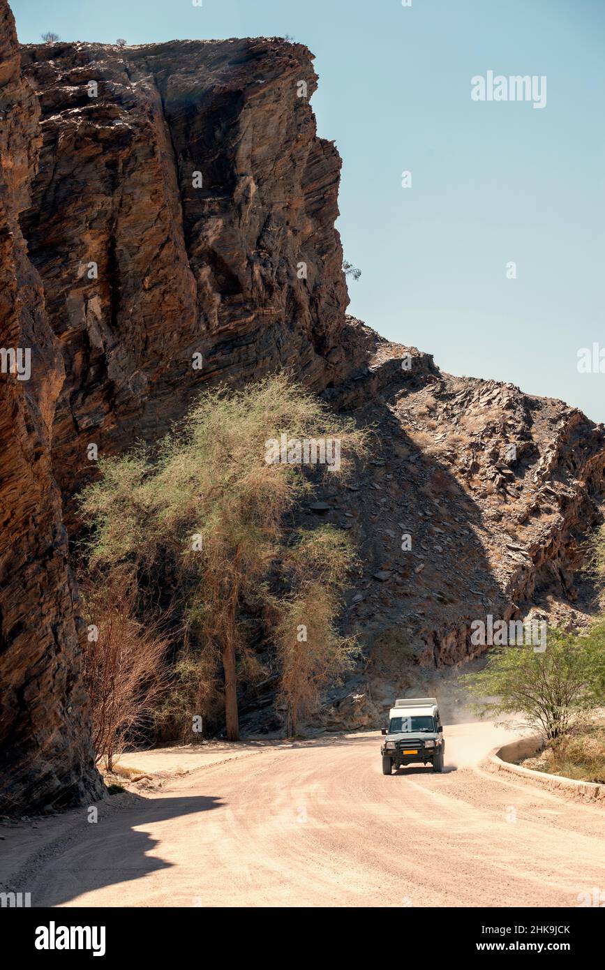 offroad car trip by gravel road in Namibia Stock Photo