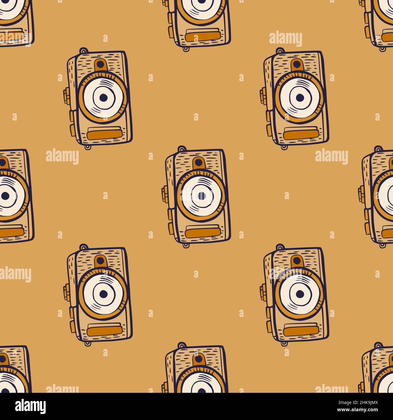 Photo camera seamless pattern. Cute vintage cameras background