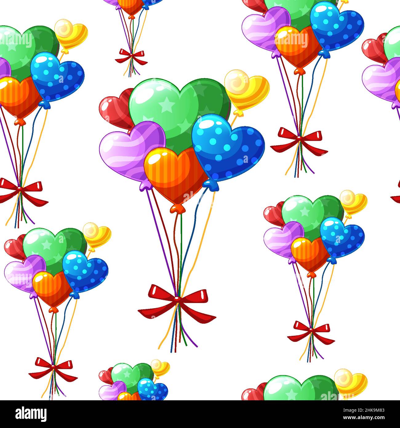 Seamless pattern heart-shaped colored balloons for Valentines Day. Stock Vector
