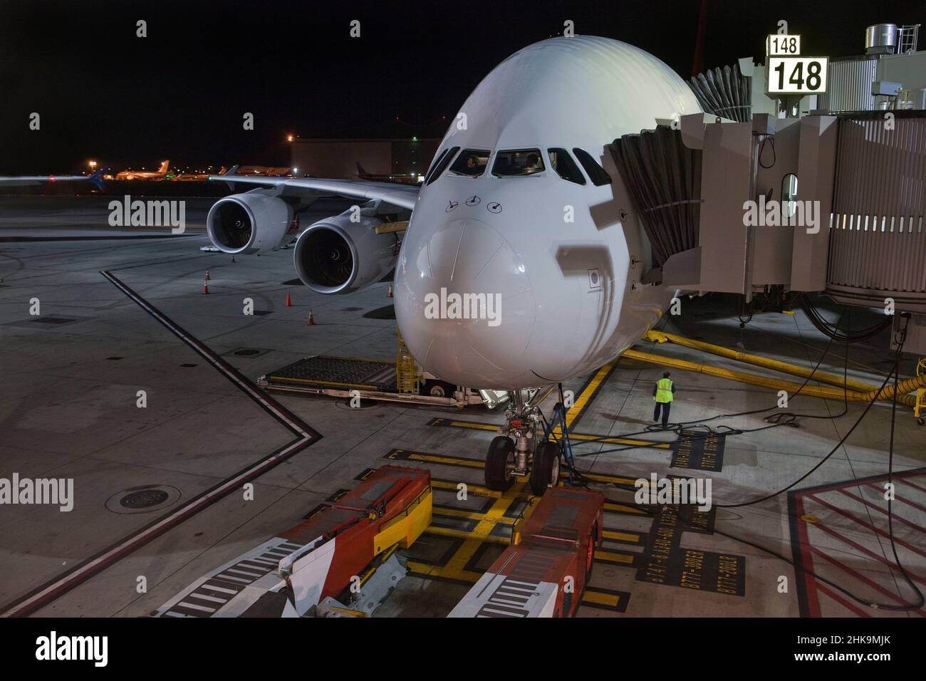 Airbus A380 airliner loading at Los Angeles International Airport at ...