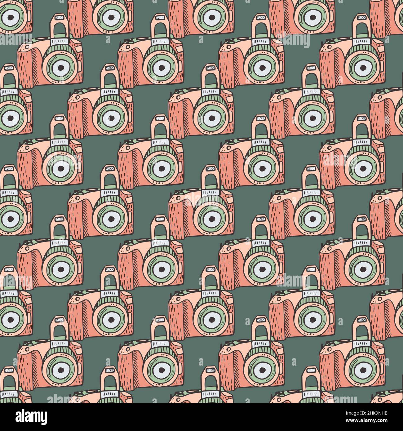 Photo camera vintage seamless pattern. Retro photo cameras design