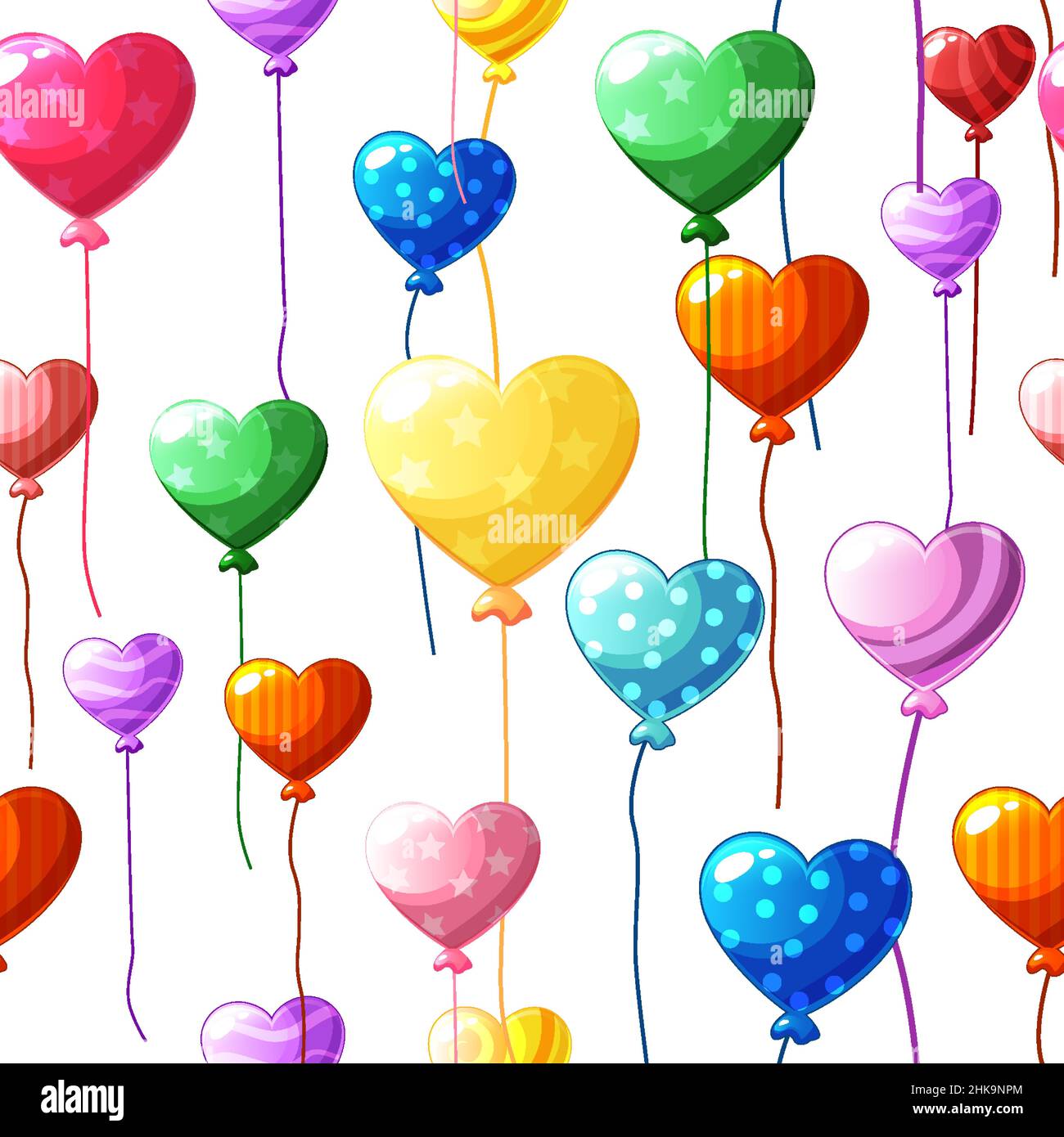 Seamless pattern heart-shaped colored balloons in the white background. Stock Vector