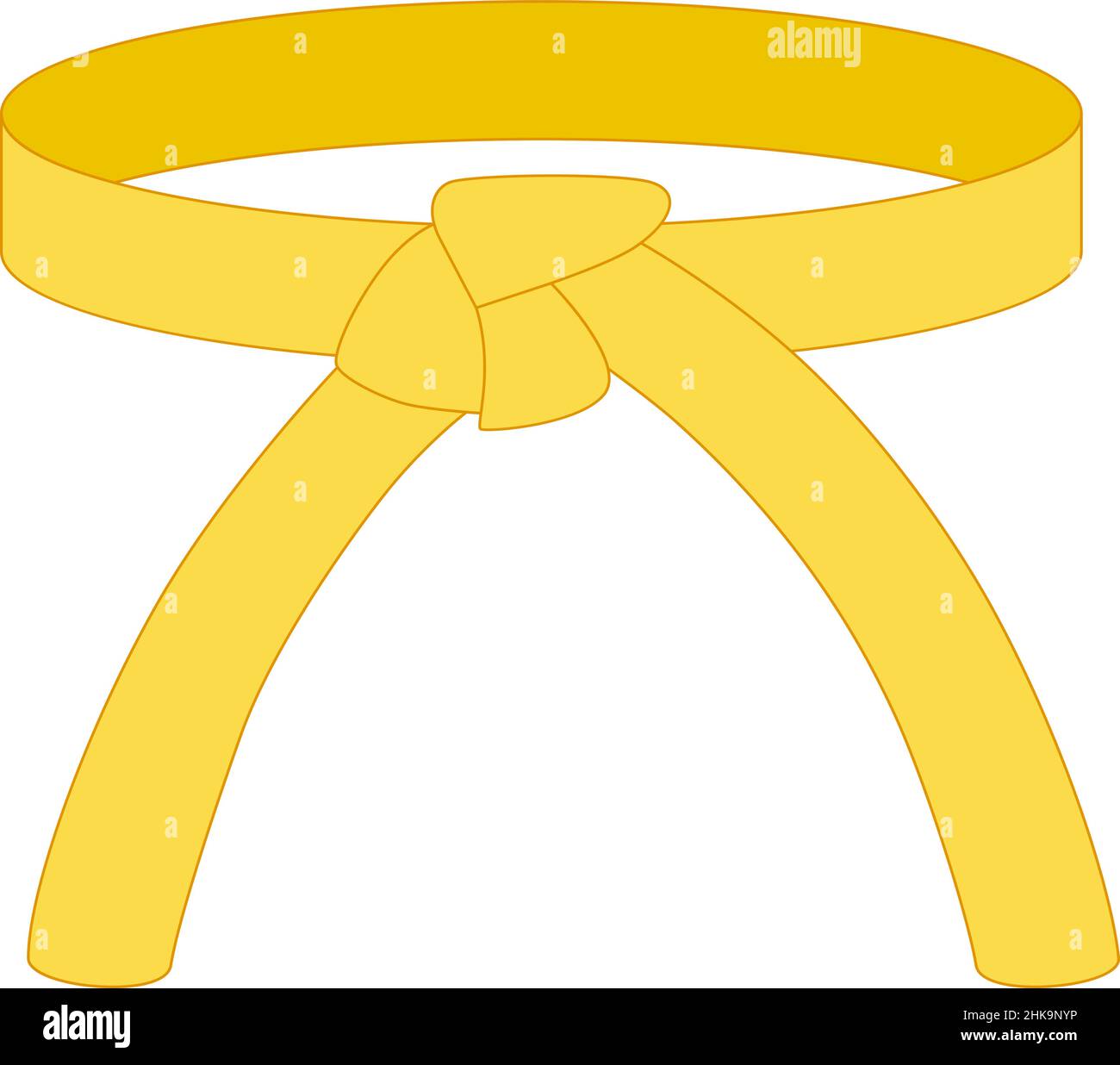 Karate belt yellow color isolated on white background. Design icon of