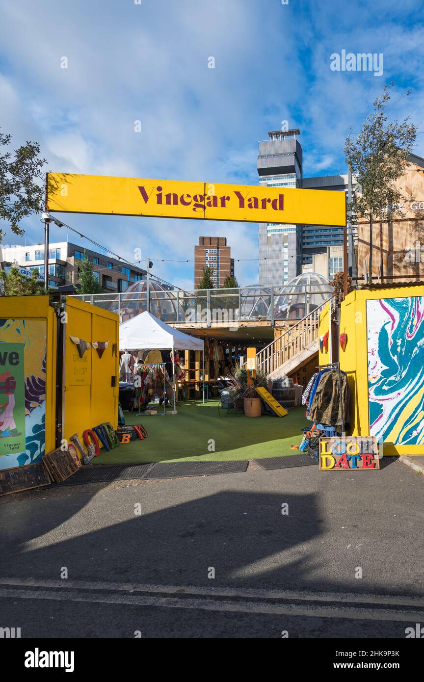 Vinegar Yard outdoor venue featuring food vendors, bars serving local
