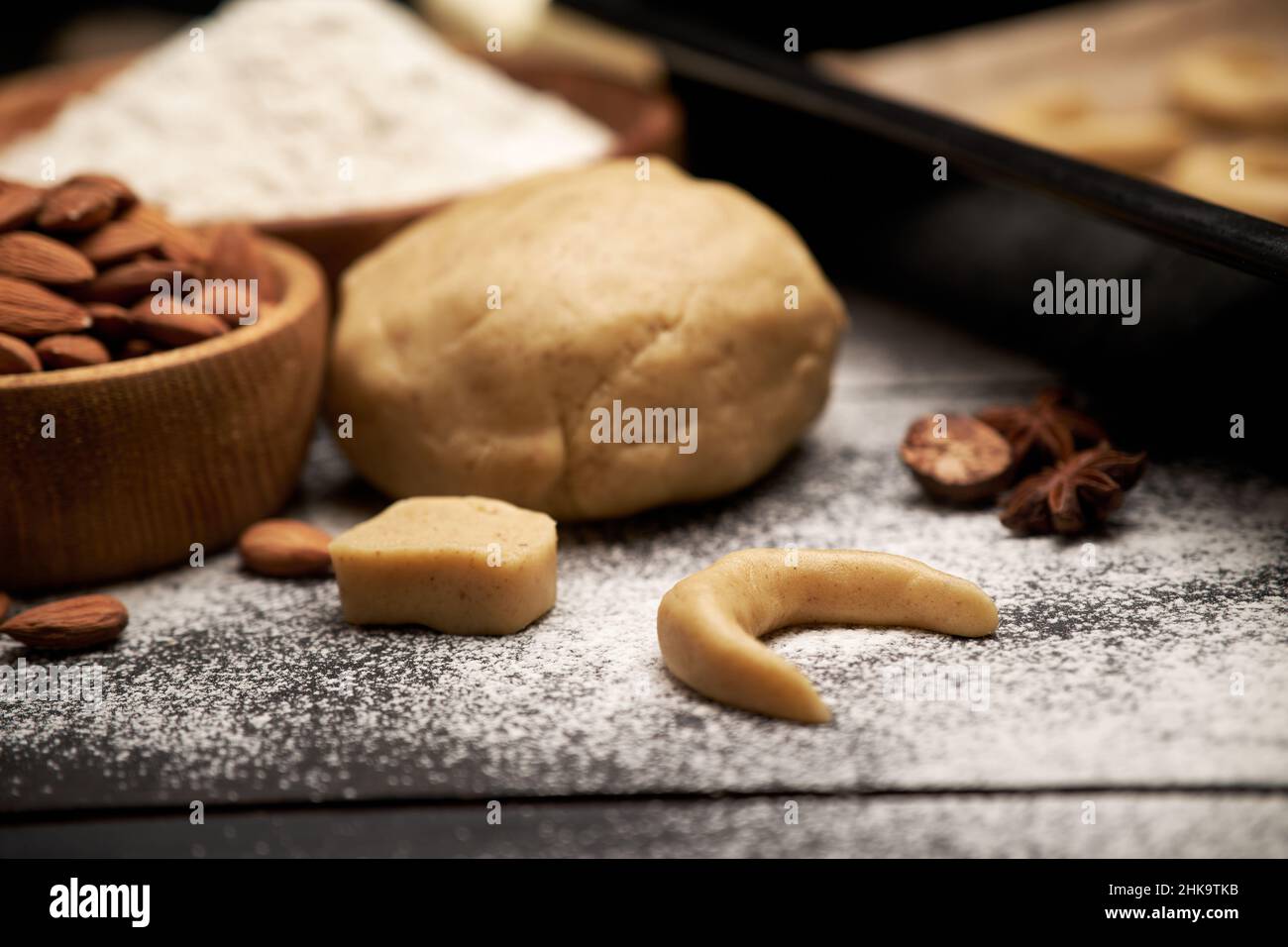 Baking tray with traditional German or Austrian Vanillekipferl vanilla