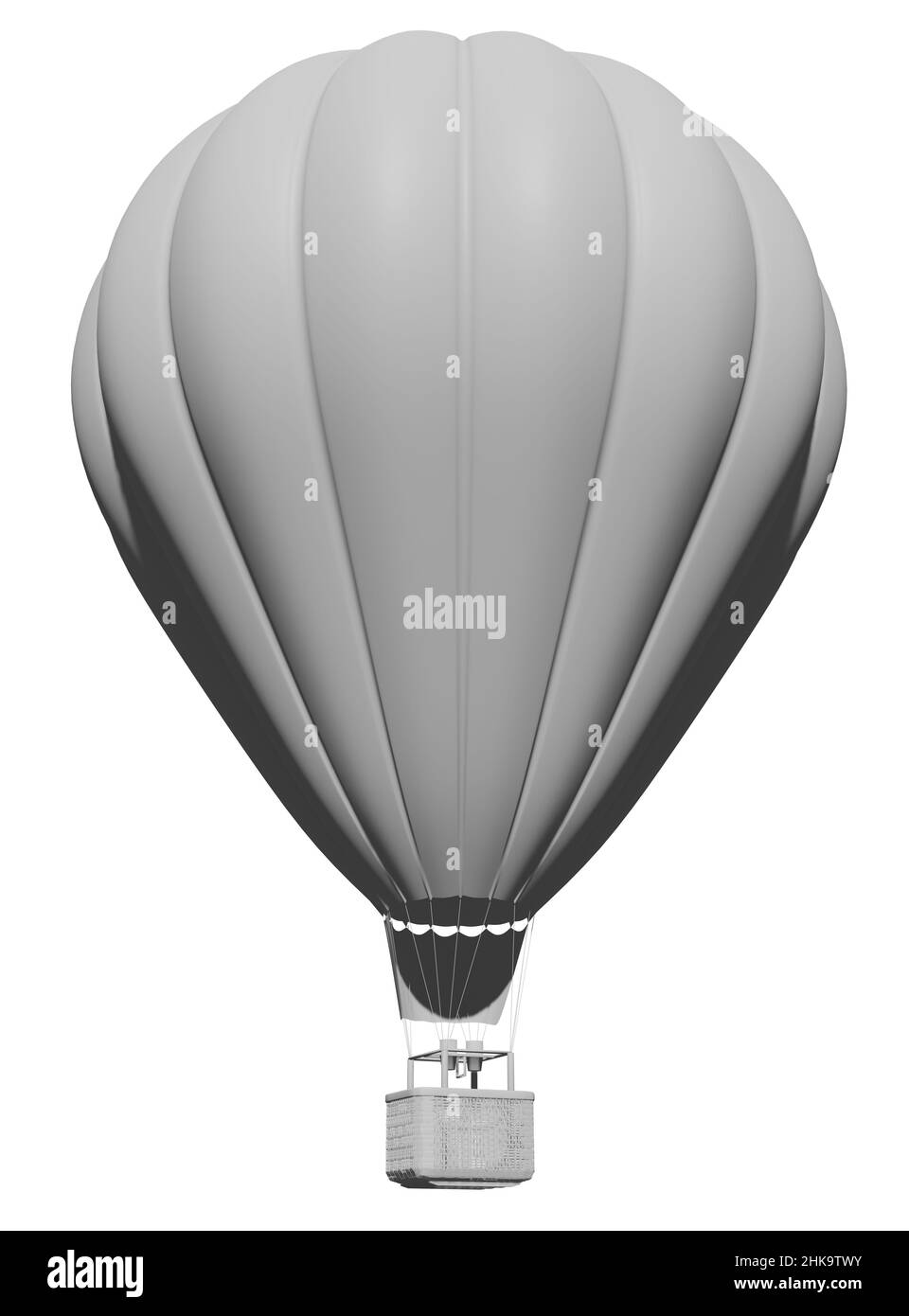 3d render illustration, white hot air balloon mockup, isolated white