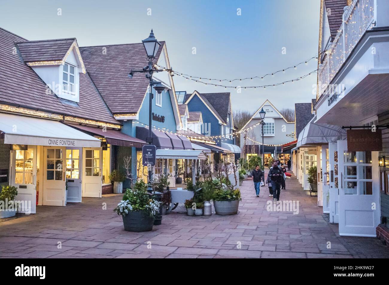Bicester Village, Oxfordshire early afternoon in late February 2022. Few shoppers are around. Stock Photo