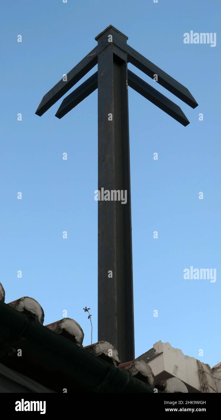 Heavy duty steel supports attached to wall at town centre building site, Andalusia Stock Photo