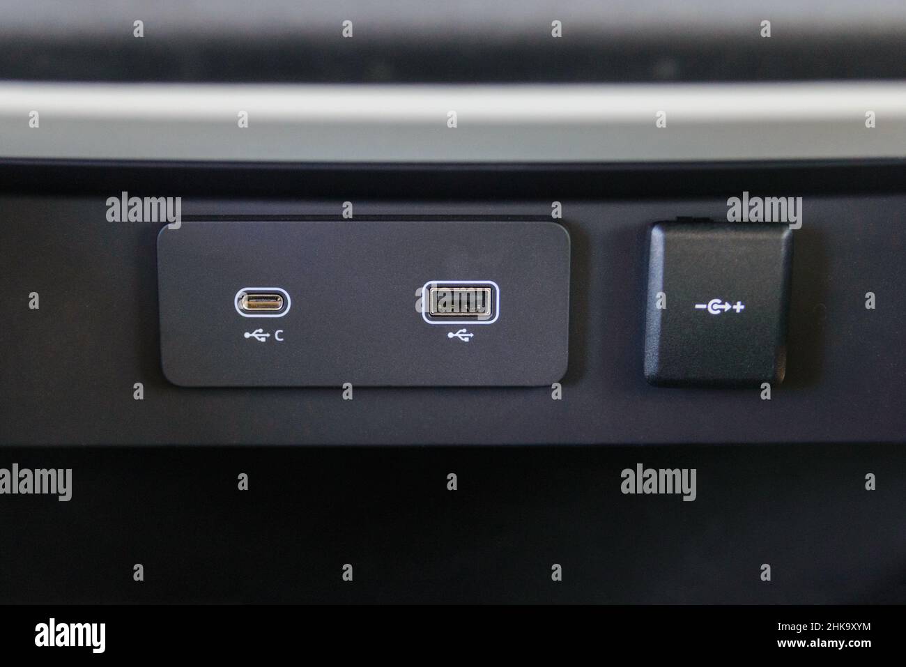 Modern car usb socket for charging and accessories, car interior Stock