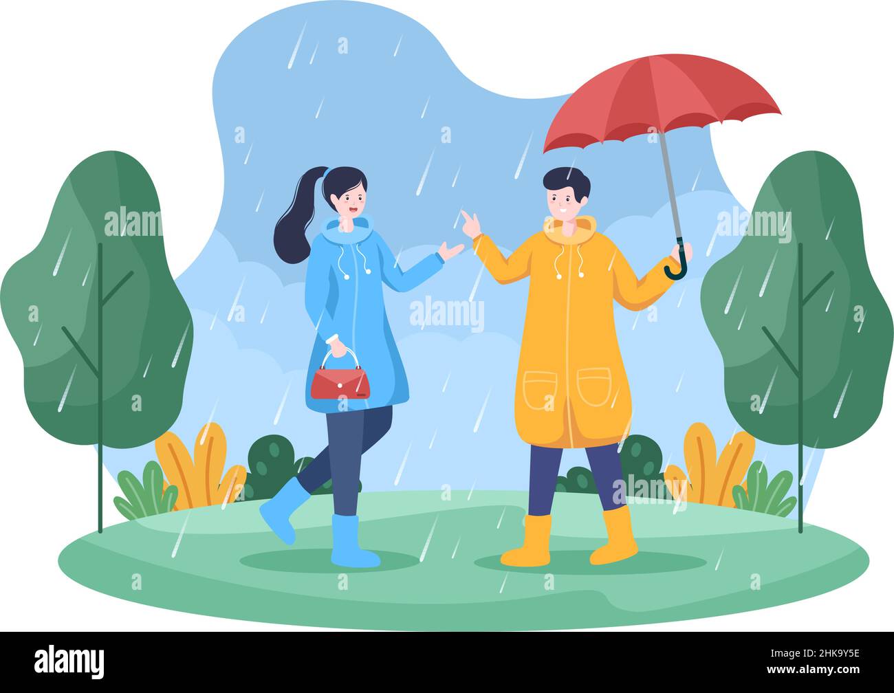 People Wearing Raincoat, Rubber Boots and Carrying Umbrella In the