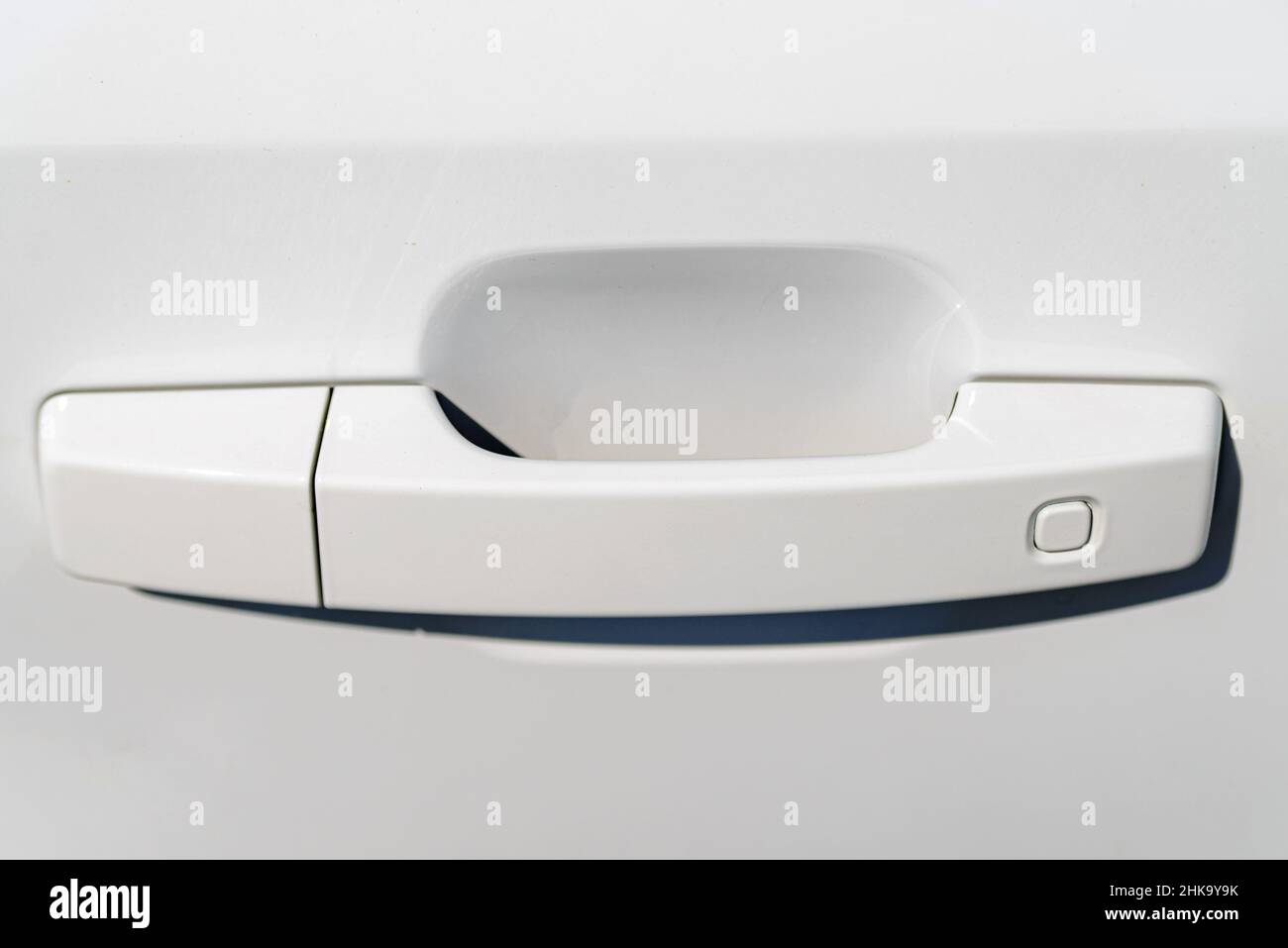 Car door handle. Keyless entry car door handle with touch sensor. Access button. Stock Photo