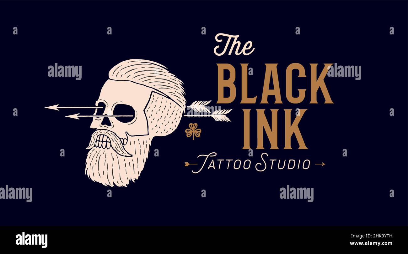 Tattoo studio poster template. Skull with crossed tattoo Tattoo studio poster template. Skull with crossed tattoo