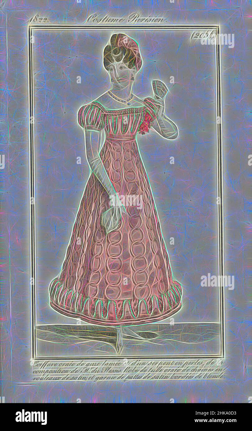Inspired by Journal des Dames et des Modes 1822, Costume Parisien (2054), Print from the journal Journal des Dames et des Modes, 1822., print maker:, 1822, paper, etching, Reimagined by Artotop. Classic art reinvented with a modern twist. Design of warm cheerful glowing of brightness and light ray radiance. Photography inspired by surrealism and futurism, embracing dynamic energy of modern technology, movement, speed and revolutionize culture Stock Photo