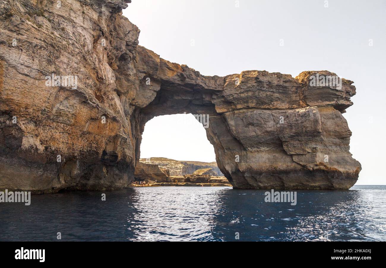 The Azure Window limestone natural arch on the island of Gozo in Malta, which collapsed on