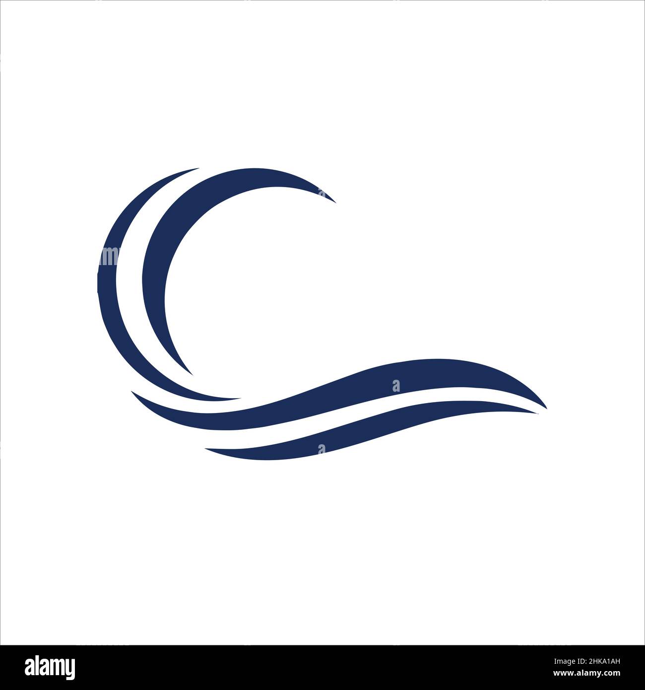 C logo shape letter with waves in dark blue color Stock Vector