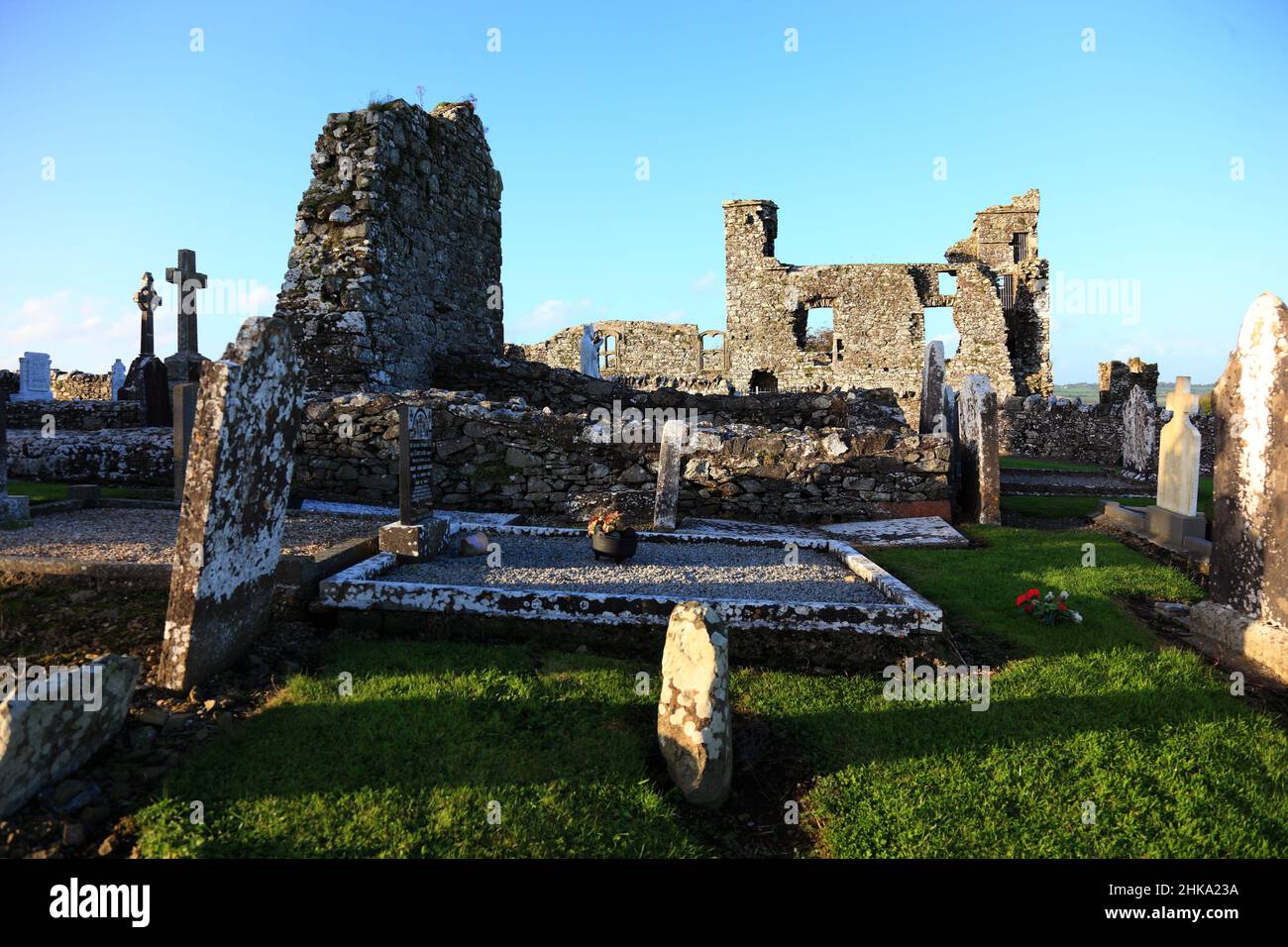 Friedhof und Ruinen der Klosterkirche auf dem Hill of Slane, Provinz Leinster, Irland  /  The ruins of the friary church and the cemetary on the hill Stock Photo