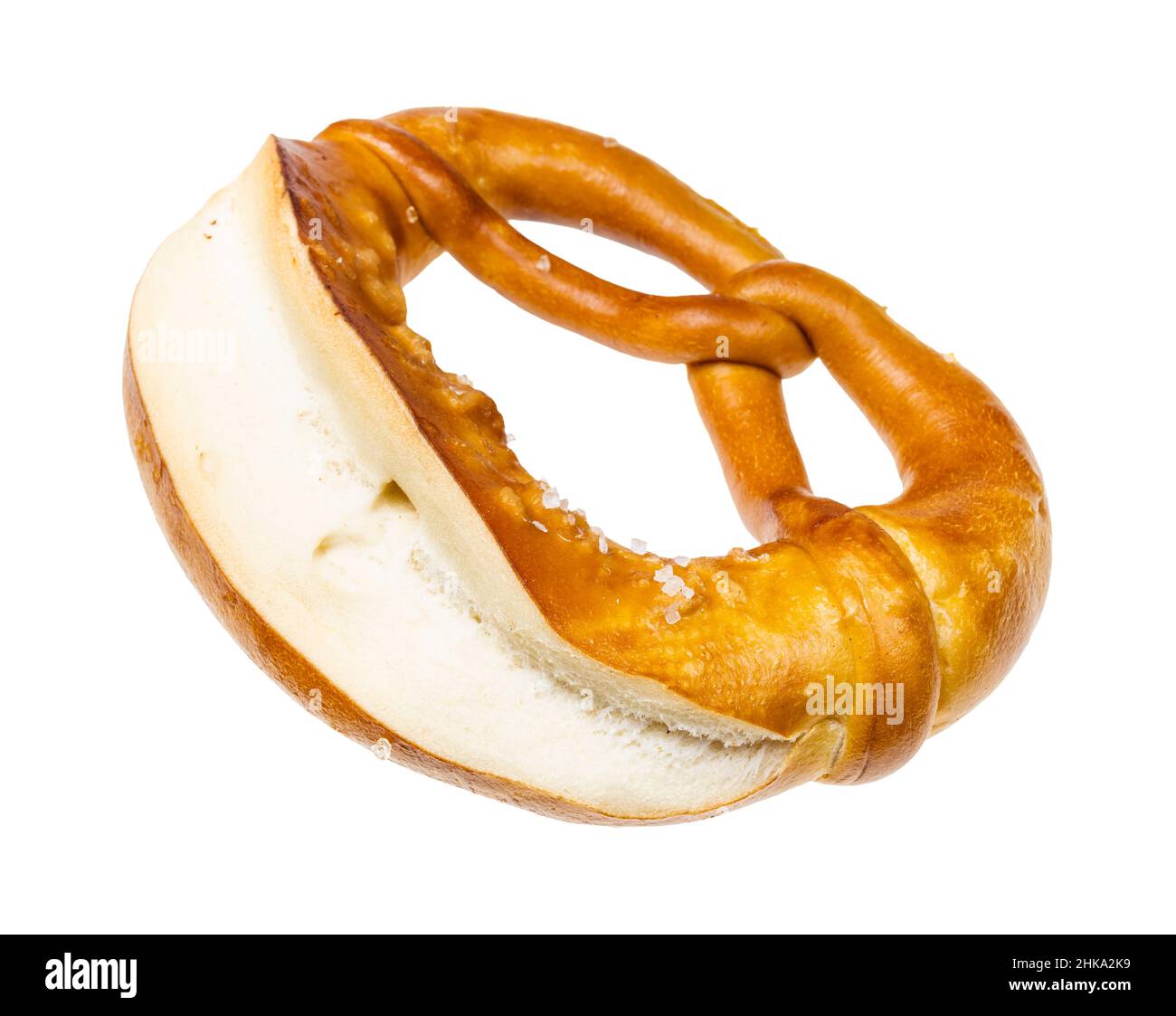 front view of laugenbrezel with salt isolated on white background Stock Photo