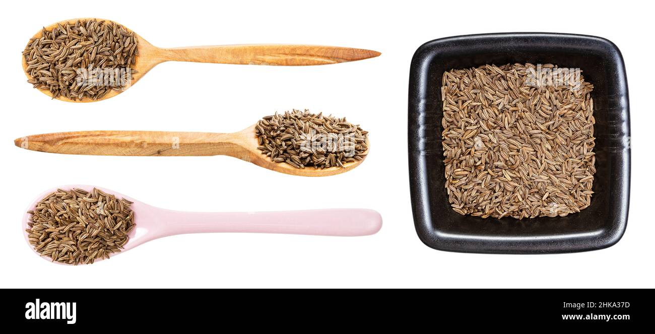 set of various caraway seeds isolated on white background Stock Photo