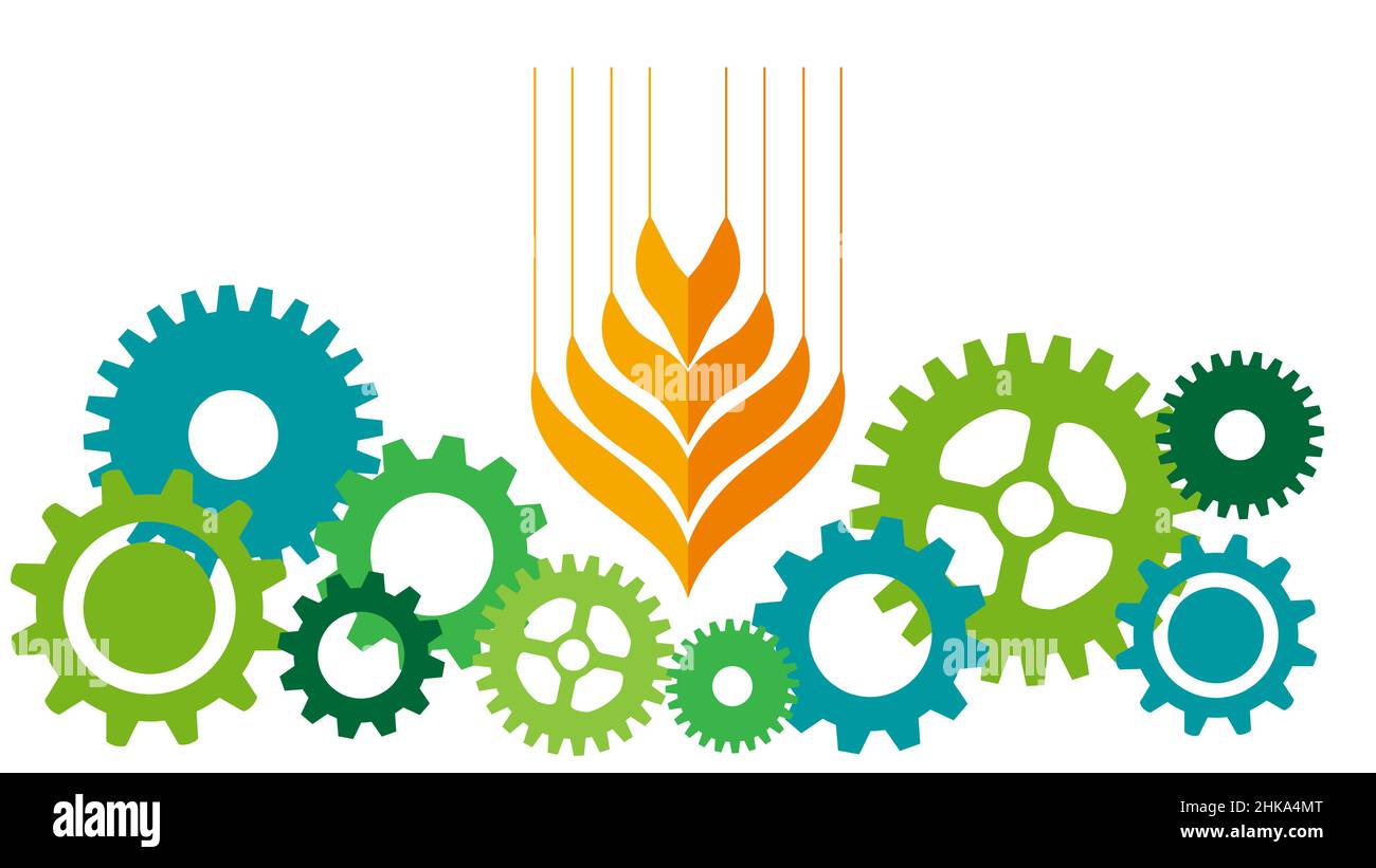 Biotechnology concept. Grain that comes from mechanical gears. Vector illustration Stock Vector