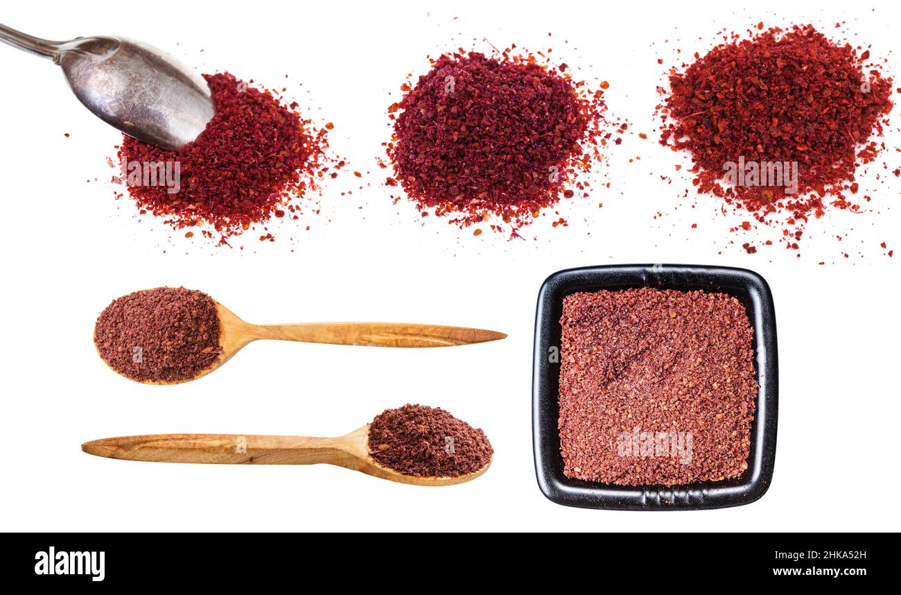 set of various ground sumac isolated on white background Stock Photo