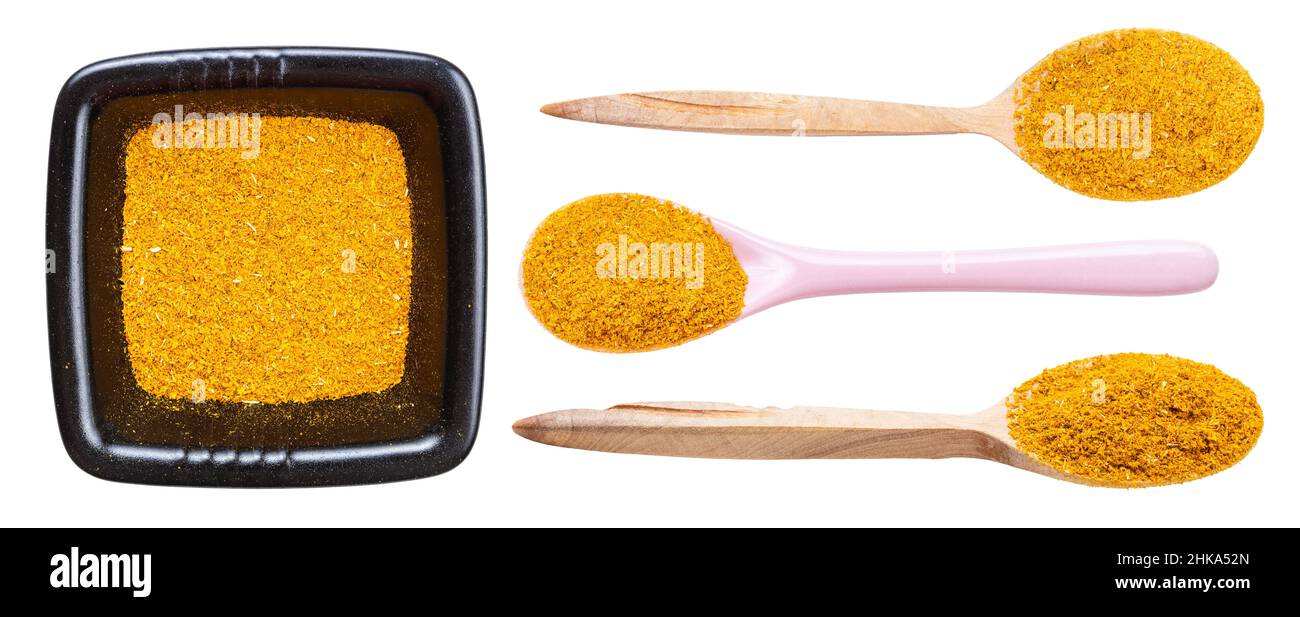 set of ground marigold tagetes (imeretian saffron) in isolated on white