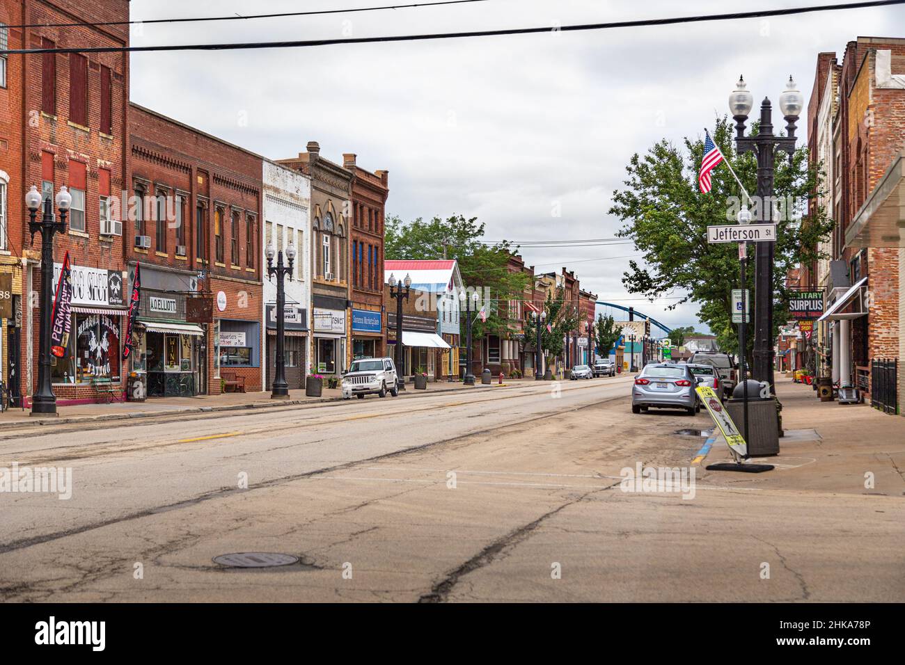 Historic shops along the Main Street of Savanna, Illinois Stock Photo