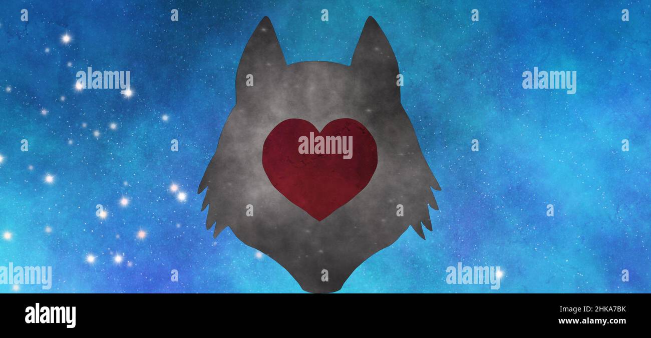 red heart inside a wolfs head Stock Photo - Alamy