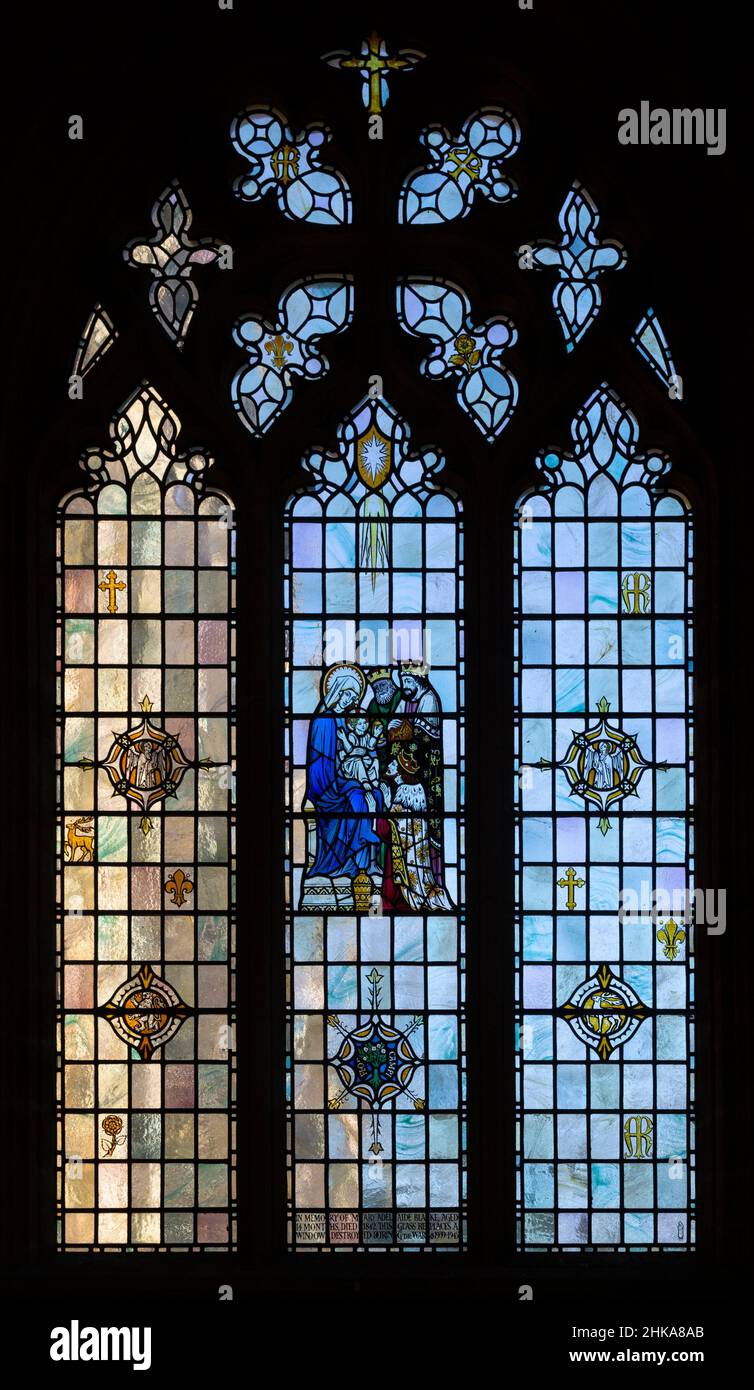 Stained glass window Thurston church, Suffolk, England, UK c 1945 by