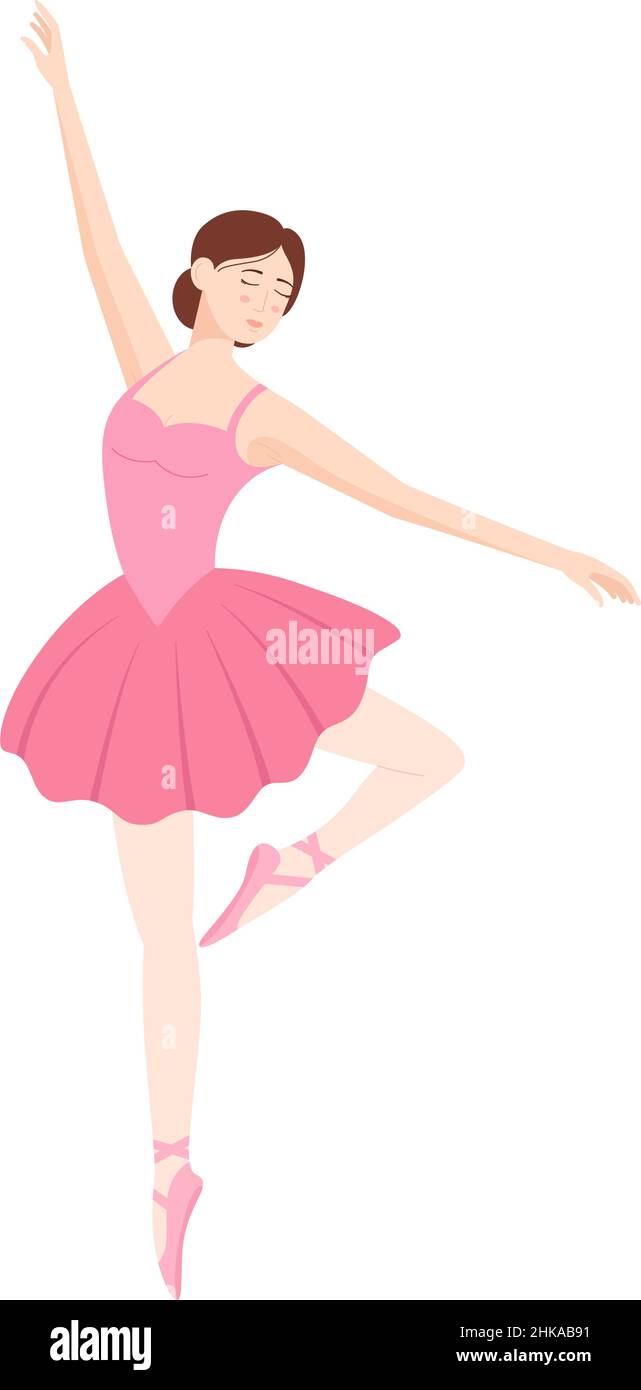 Dancing ballerina in pink tutu on white background, vector illustration