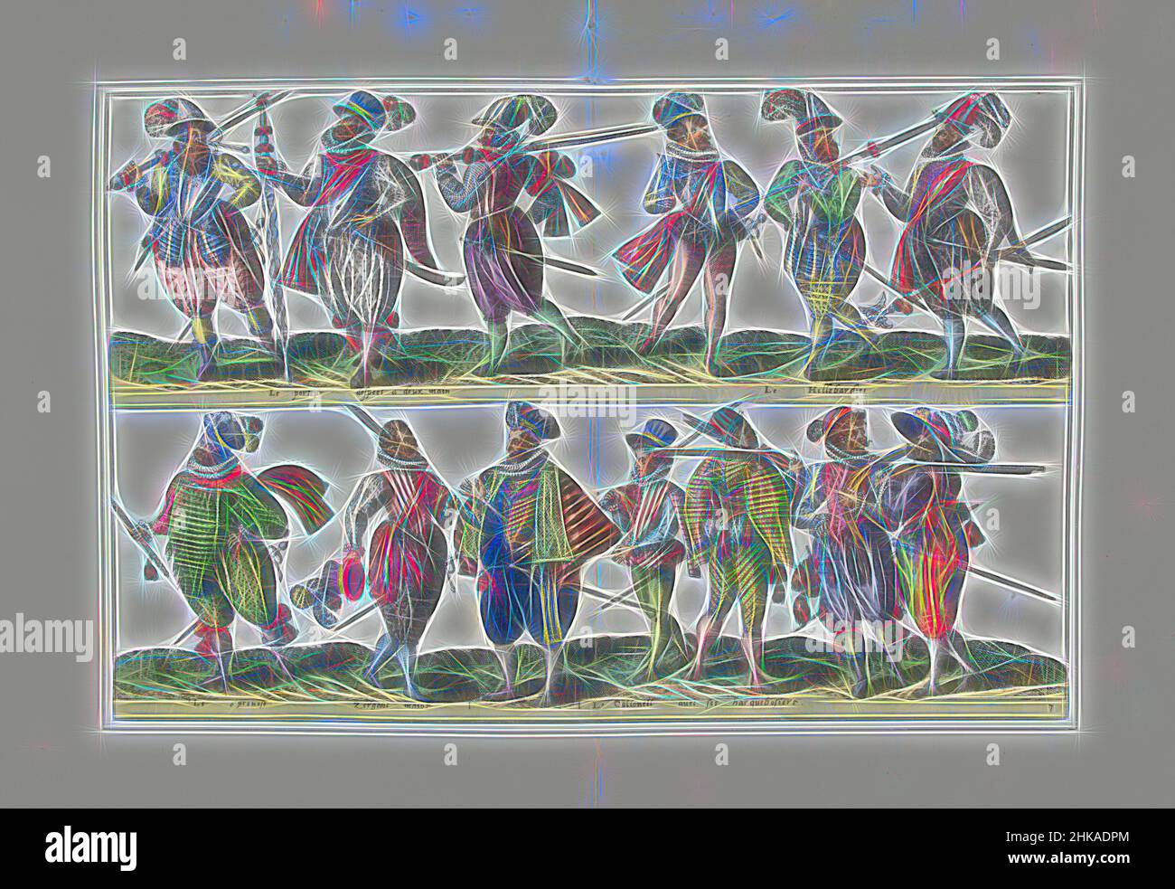 Inspired by Double plate with thirteen armed citizens in uniform according to the fashion in Antwerp, ca. 1580, Bourgeois d'Anvers, sous les armes (Fin.), Double plate with thirteen armed citizens in uniform according to the fashion in Antwerp, ca. 1580. Part of the series Habitus Variarum Gentium, Reimagined by Artotop. Classic art reinvented with a modern twist. Design of warm cheerful glowing of brightness and light ray radiance. Photography inspired by surrealism and futurism, embracing dynamic energy of modern technology, movement, speed and revolutionize culture Stock Photo