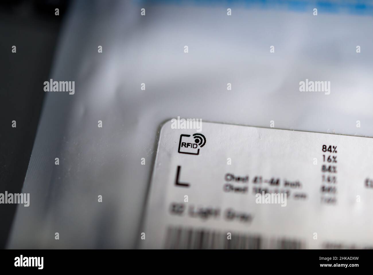 London, United Kingdom - Dec 25, 2018: RFID acronym of Radio-frequency  identification sticker tag etiquette on the clothes packaging Stock Photo -  Alamy