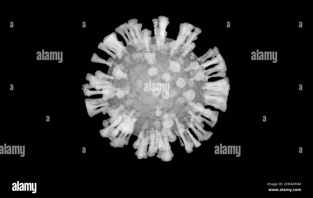 Conceptual illustration of an X-Ray of a monochrome virus cell against black background Stock Photo